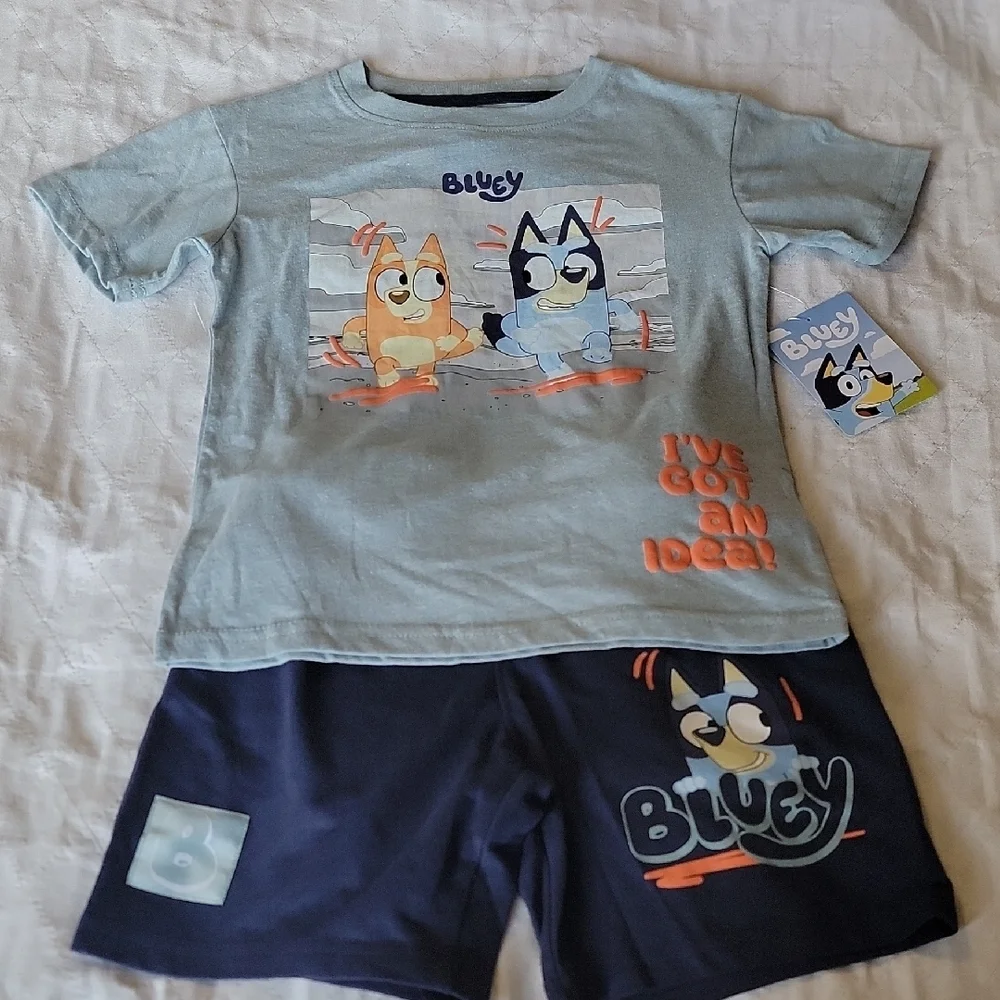 Bluey Kids' T-Shirt and Shorts Set, Blue And Navy